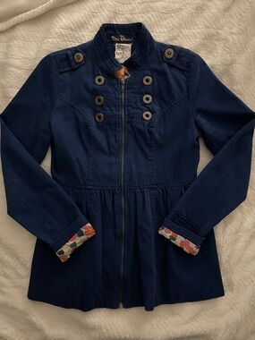 TULLE for Anthropologie Navy Button-Accent Peplum Military Jacket